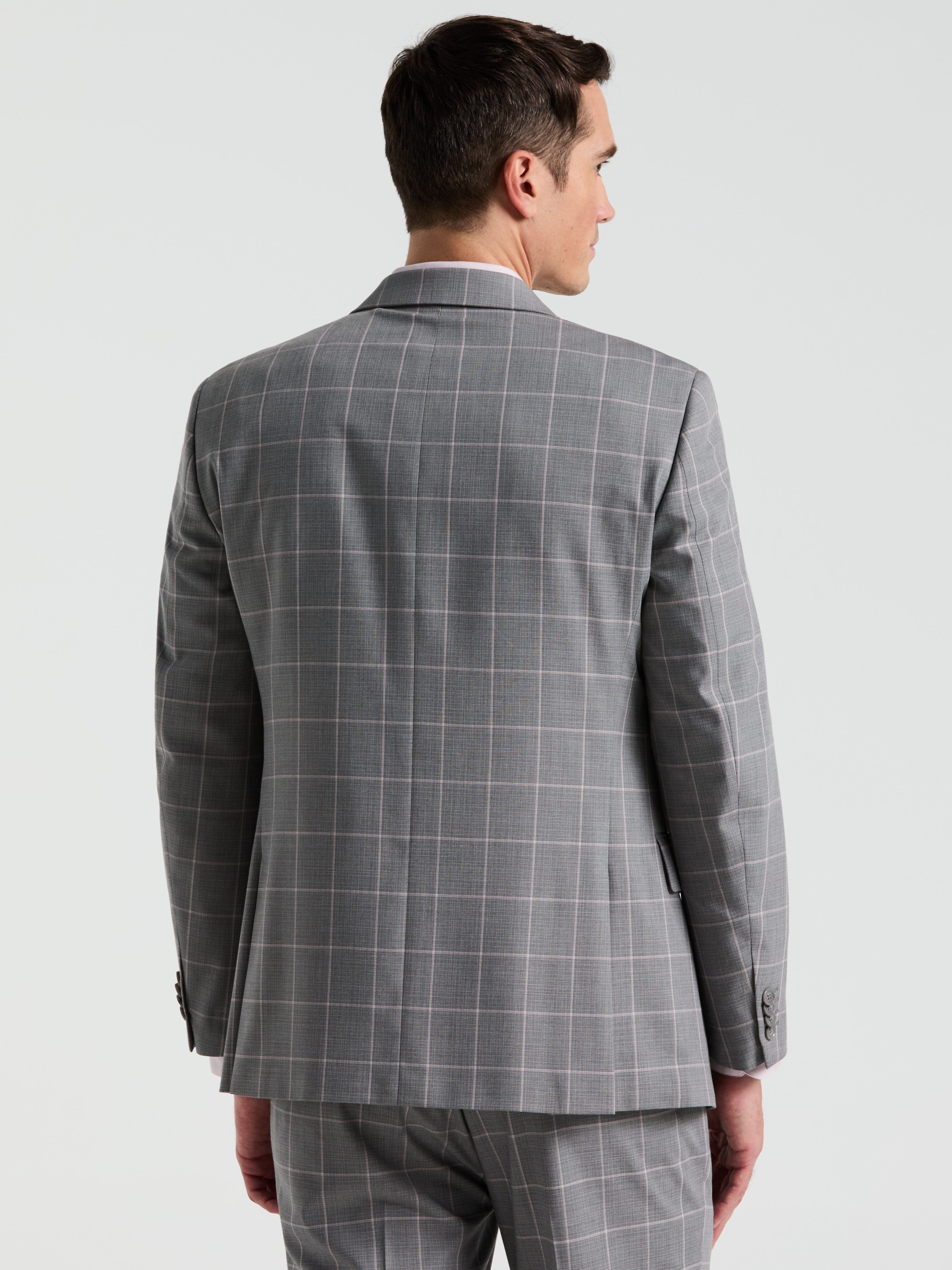 Slim Fit Windowpane Pattern Suit Jacket - Image 3