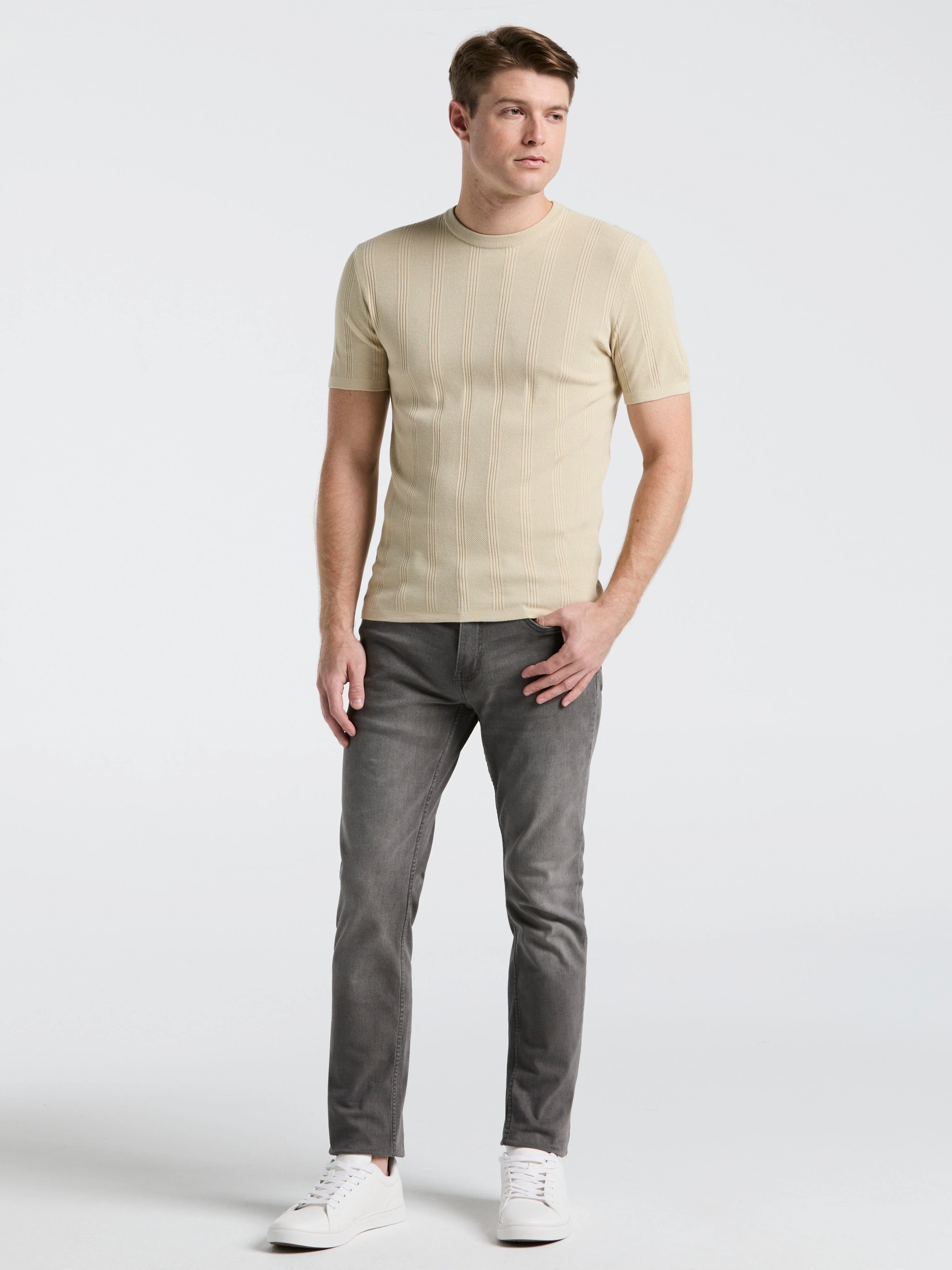 Tech Knit Mesh Striped Crew Neck Shirt - Image 3