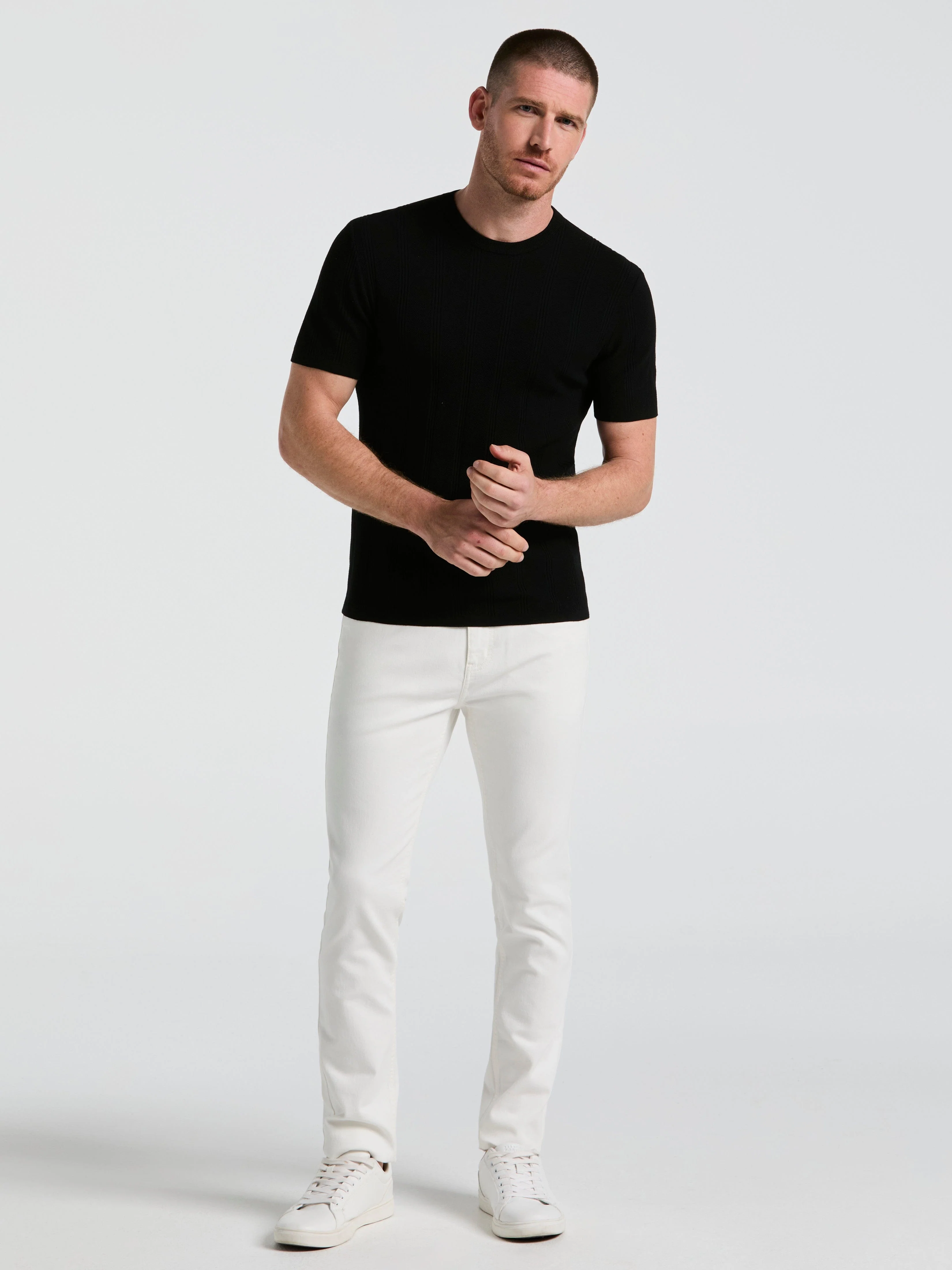 Tech Knit Mesh Striped Crew Neck Shirt - Image 7