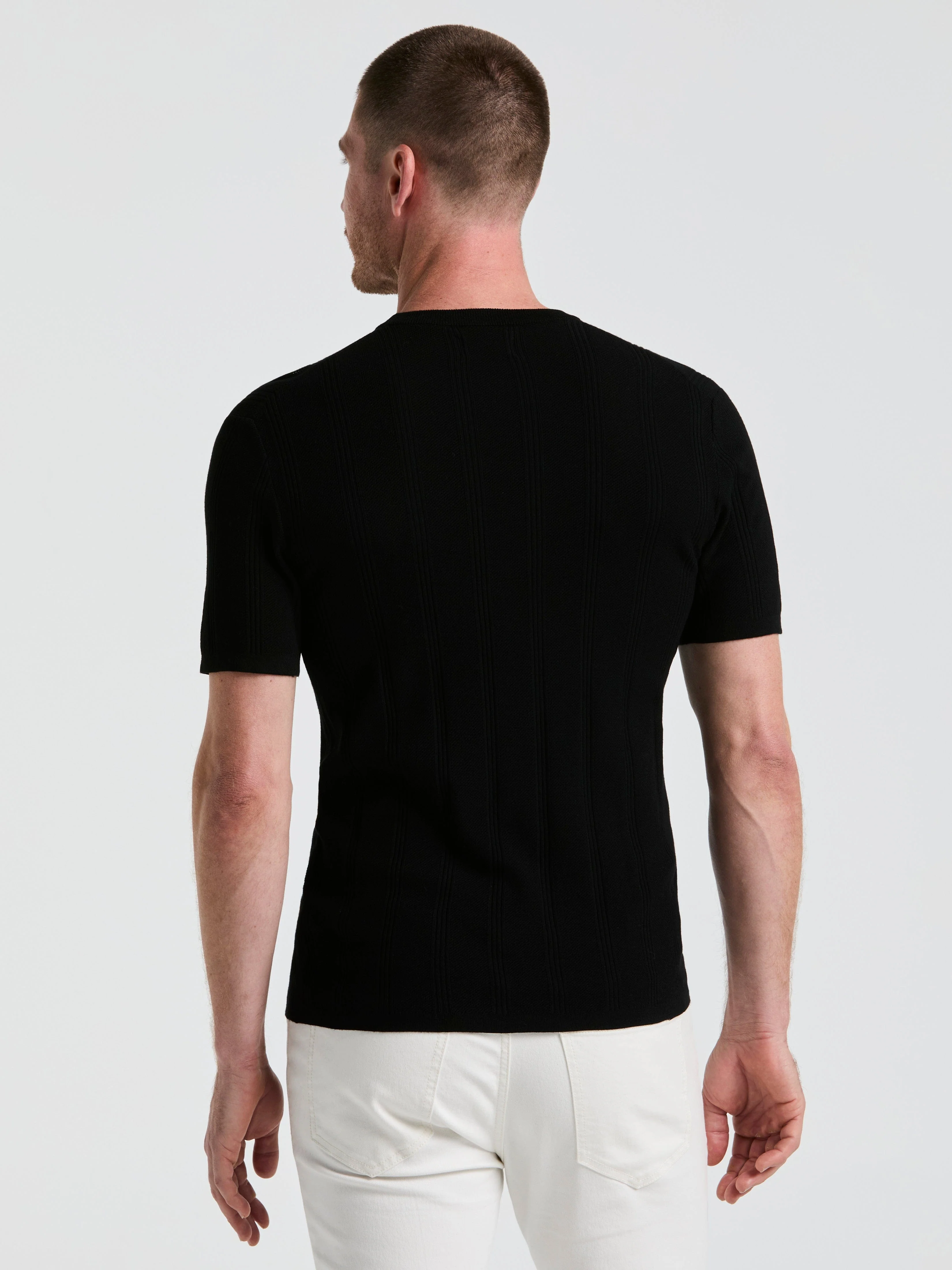 Tech Knit Mesh Striped Crew Neck Shirt - Image 8